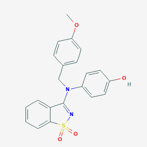 molecular formula C21H18N2O4S B509060 4-[(1,1-二氧化-1,2-苯并异噻唑-3-基)(4-甲氧基苄基)氨基]苯酚 CAS No. 433254-23-0