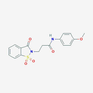 molecular formula C17H16N2O5S B509077 3-(1,1-dioxido-3-oxo-1,2-benzisothiazol-2(3H)-yl)-N-(4-methoxyphenyl)propanamide CAS No. 663168-20-5