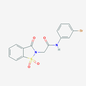 molecular formula C15H11BrN2O4S B509080 N-(3-bromophenyl)-2-(1,1-dioxido-3-oxo-1,2-benzisothiazol-2(3H)-yl)acetamide CAS No. 454177-59-4
