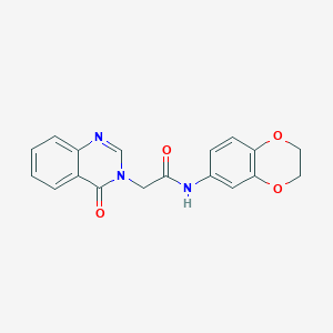 molecular formula C18H15N3O4 B509089 N-(2,3-dihydro-1,4-benzodioxin-6-yl)-2-(4-oxo-3-quinazolinyl)acetamide CAS No. 403717-34-0