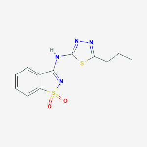 molecular formula C12H12N4O2S2 B509091 N-(5-propyl-1,3,4-thiadiazol-2-yl)-1,2-benzothiazol-3-amine 1,1-dioxide CAS No. 663167-57-5