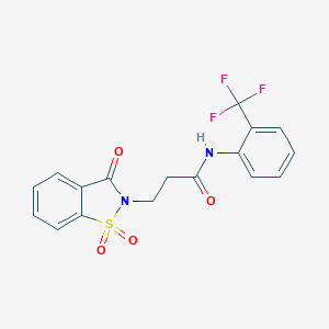 molecular formula C17H13F3N2O4S B509102 3-(1,1-dioxido-3-oxo-1,2-benzisothiazol-2(3H)-yl)-N-[2-(trifluoromethyl)phenyl]propanamide CAS No. 663167-76-8