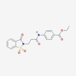 molecular formula C19H18N2O6S B509103 ethyl 4-(3-(1,1-dioxido-3-oxobenzo[d]isothiazol-2(3H)-yl)propanamido)benzoate CAS No. 663167-81-5