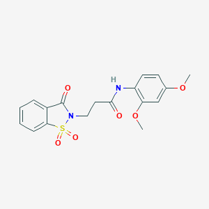 molecular formula C18H18N2O6S B509105 N-(2,4-dimethoxyphenyl)-3-(1,1-dioxido-3-oxo-1,2-benzisothiazol-2(3H)-yl)propanamide CAS No. 663168-51-2
