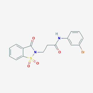 molecular formula C16H13BrN2O4S B509108 N-(3-bromophenyl)-3-(1,1-dioxido-3-oxo-1,2-benzisothiazol-2(3H)-yl)propanamide CAS No. 663168-52-3