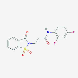 molecular formula C16H12F2N2O4S B509109 N-(2,4-difluorophenyl)-3-(1,1-dioxido-3-oxo-1,2-benzisothiazol-2(3H)-yl)propanamide CAS No. 663168-53-4