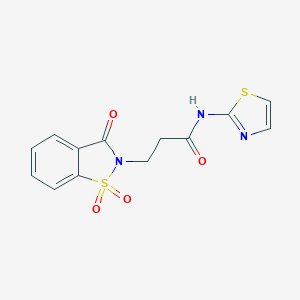molecular formula C13H11N3O4S2 B509111 3-(1,1-dioxido-3-oxo-1,2-benzisothiazol-2(3H)-yl)-N-(1,3-thiazol-2-yl)propanamide CAS No. 663168-54-5