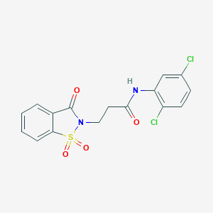 molecular formula C16H12Cl2N2O4S B509114 N-(2,5-dichlorophenyl)-3-(1,1-dioxido-3-oxo-1,2-benzisothiazol-2(3H)-yl)propanamide CAS No. 663168-39-6