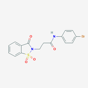 molecular formula C16H13BrN2O4S B509115 N-(4-bromophenyl)-3-(1,1-dioxido-3-oxo-1,2-benzisothiazol-2(3H)-yl)propanamide CAS No. 663168-40-9