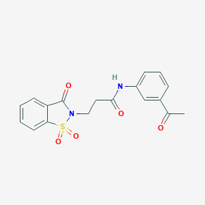 molecular formula C18H16N2O5S B509118 N-(3-acetylphenyl)-3-(1,1-dioxido-3-oxo-1,2-benzisothiazol-2(3H)-yl)propanamide CAS No. 663167-69-9