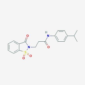 molecular formula C19H20N2O4S B509121 3-(1,1-dioxido-3-oxo-1,2-benzisothiazol-2(3H)-yl)-N-(4-isopropylphenyl)propanamide CAS No. 663167-89-3