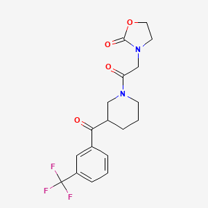 molecular formula C18H19F3N2O4 B5091211 3-(2-oxo-2-{3-[3-(trifluoromethyl)benzoyl]-1-piperidinyl}ethyl)-1,3-oxazolidin-2-one 