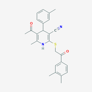 molecular formula C26H26N2O2S B5091266 5-acetyl-2-{[2-(3,4-dimethylphenyl)-2-oxoethyl]thio}-6-methyl-4-(3-methylphenyl)-1,4-dihydro-3-pyridinecarbonitrile 