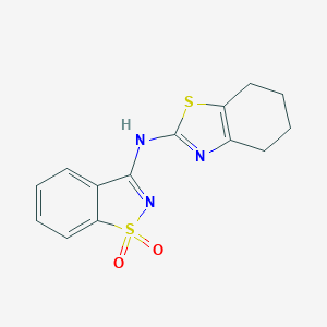 molecular formula C14H13N3O2S2 B509129 N-(4,5,6,7-tetrahydro-1,3-benzothiazol-2-yl)-1,2-benzisothiazol-3-amine 1,1-dioxide CAS No. 663200-13-3