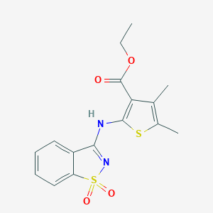 molecular formula C16H16N2O4S2 B509131 Ethyl 2-[(1,1-dioxido-1,2-benzisothiazol-3-yl)amino]-4,5-dimethyl-3-thiophenecarboxylate CAS No. 663200-15-5