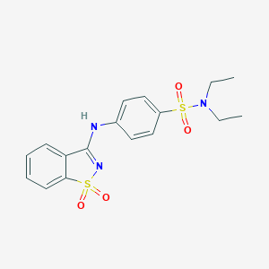 molecular formula C17H19N3O4S2 B509146 4-[(1,1-dioxido-1,2-benzothiazol-3-yl)amino]-N,N-diethylbenzenesulfonamide CAS No. 801228-05-7
