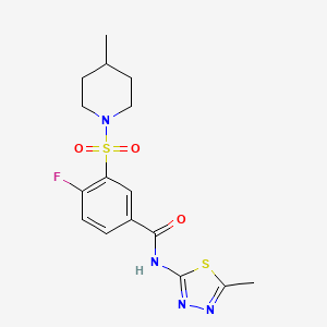 4-fluoro-3-[(4-methyl-1-piperidinyl)sulfonyl]-N-(5-methyl-1,3,4-thiadiazol-2-yl)benzamide