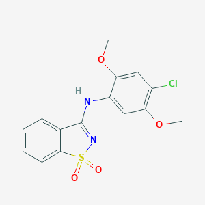 molecular formula C15H13ClN2O4S B509148 N-(4-chloro-2,5-dimethoxyphenyl)-1,2-benzothiazol-3-amine 1,1-dioxide CAS No. 801227-86-1