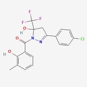 molecular formula C18H14ClF3N2O3 B5091484 3-(4-chlorophenyl)-1-(2-hydroxy-3-methylbenzoyl)-5-(trifluoromethyl)-4,5-dihydro-1H-pyrazol-5-ol 