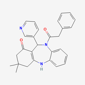molecular formula C28H27N3O2 B5091685 3,3-dimethyl-10-(phenylacetyl)-11-(3-pyridinyl)-2,3,4,5,10,11-hexahydro-1H-dibenzo[b,e][1,4]diazepin-1-one 