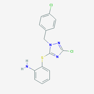 molecular formula C15H12Cl2N4S B509169 2-{[3-chloro-1-(4-chlorobenzyl)-1H-1,2,4-triazol-5-yl]sulfanyl}phenylamine CAS No. 919970-74-4