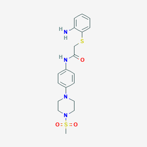 molecular formula C19H24N4O3S2 B509171 2-[(2-aminophenyl)sulfanyl]-N-{4-[4-(methylsulfonyl)-1-piperazinyl]phenyl}acetamide CAS No. 914350-81-5