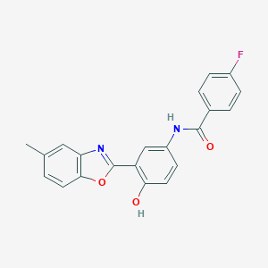 molecular formula C21H15FN2O3 B509185 4-Fluoro-N-[4-hydroxy-3-(5-methyl-benzooxazol-2-yl)-phenyl]-benzamide 