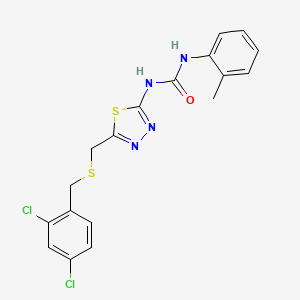 molecular formula C18H16Cl2N4OS2 B5092169 N-(5-{[(2,4-dichlorobenzyl)thio]methyl}-1,3,4-thiadiazol-2-yl)-N'-(2-methylphenyl)urea 