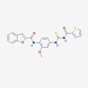 molecular formula C22H17N3O4S2 B509228 N-[2-methoxy-4-(thiophene-2-carbonylcarbamothioylamino)phenyl]-1-benzofuran-2-carboxamide CAS No. 355419-18-0