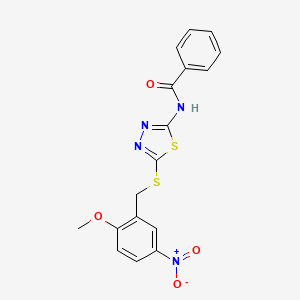 molecular formula C17H14N4O4S2 B5092336 N-{5-[(2-methoxy-5-nitrobenzyl)thio]-1,3,4-thiadiazol-2-yl}benzamide 
