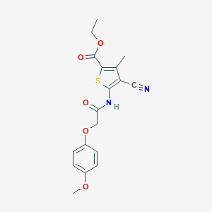 molecular formula C18H18N2O5S B509244 Ethyl 4-cyano-5-{[(4-methoxyphenoxy)acetyl]amino}-3-methylthiophene-2-carboxylate CAS No. 443121-93-5