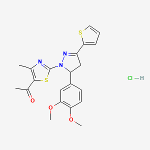 molecular formula C21H22ClN3O3S2 B5092546 1-{2-[5-(3,4-dimethoxyphenyl)-3-(2-thienyl)-4,5-dihydro-1H-pyrazol-1-yl]-4-methyl-1,3-thiazol-5-yl}ethanone hydrochloride 