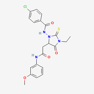 4-chloro-N-(3-ethyl-5-{2-[(3-methoxyphenyl)amino]-2-oxoethyl}-4-oxo-2-thioxo-1-imidazolidinyl)benzamide