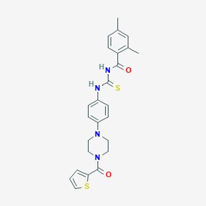 molecular formula C25H26N4O2S2 B509302 2,4-dimethyl-N-({4-[4-(thiophen-2-ylcarbonyl)piperazin-1-yl]phenyl}carbamothioyl)benzamide CAS No. 761409-69-2