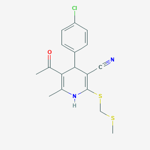 5-acetyl-4-(4-chlorophenyl)-6-methyl-2-{[(methylthio)methyl]thio}-1,4-dihydro-3-pyridinecarbonitrile