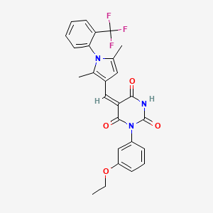 (5E)-5-({2,5-dimethyl-1-[2-(trifluoromethyl)phenyl]-1H-pyrrol-3-yl}methylidene)-1-(3-ethoxyphenyl)pyrimidine-2,4,6(1H,3H,5H)-trione