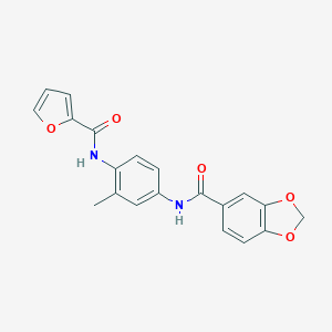 molecular formula C20H16N2O5 B509350 N-[4-(2-furoylamino)-3-methylphenyl]-1,3-benzodioxole-5-carboxamide CAS No. 797028-95-6