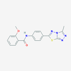 molecular formula C18H15N5O2S B509365 2-methoxy-N-[4-(3-methyl[1,2,4]triazolo[3,4-b][1,3,4]thiadiazol-6-yl)phenyl]benzamide CAS No. 903191-28-6