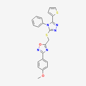 molecular formula C22H17N5O2S2 B5093657 3-(4-methoxyphenyl)-5-({[4-phenyl-5-(2-thienyl)-4H-1,2,4-triazol-3-yl]thio}methyl)-1,2,4-oxadiazole 