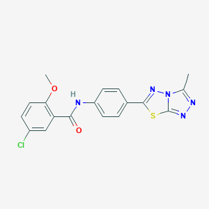 molecular formula C18H14ClN5O2S B509366 5-chloro-2-methoxy-N-[4-(3-methyl[1,2,4]triazolo[3,4-b][1,3,4]thiadiazol-6-yl)phenyl]benzamide CAS No. 903196-44-1