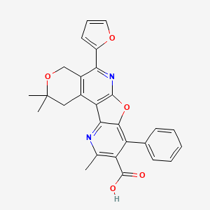 molecular formula C27H22N2O5 B5093694 8-(Furan-2-yl)-4,4,15-trimethyl-13-phenyl-5,11-dioxa-9,16-diazatetracyclo[8.7.0.02,7.012,17]heptadeca-1(10),2(7),8,12,14,16-hexaene-14-carboxylic acid 