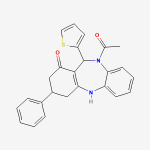 molecular formula C25H22N2O2S B5093846 10-acetyl-3-phenyl-11-(thiophen-2-yl)-2,3,4,5,10,11-hexahydro-1H-dibenzo[b,e][1,4]diazepin-1-one 