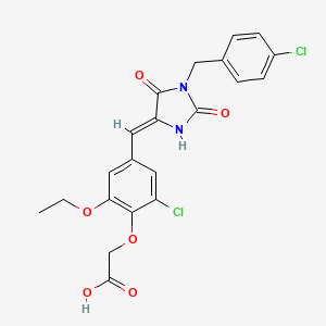 molecular formula C21H18Cl2N2O6 B5093966 (2-chloro-4-{(Z)-[1-(4-chlorobenzyl)-2,5-dioxoimidazolidin-4-ylidene]methyl}-6-ethoxyphenoxy)acetic acid 