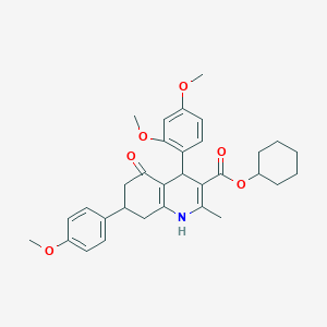 molecular formula C32H37NO6 B5094671 Cyclohexyl 4-(2,4-dimethoxyphenyl)-7-(4-methoxyphenyl)-2-methyl-5-oxo-1,4,5,6,7,8-hexahydroquinoline-3-carboxylate 