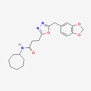 3-[5-(1,3-benzodioxol-5-ylmethyl)-1,3,4-oxadiazol-2-yl]-N-cycloheptylpropanamide