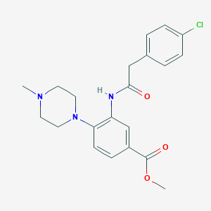 molecular formula C21H24ClN3O3 B509479 Methyl 3-[[2-(4-chlorophenyl)acetyl]amino]-4-(4-methylpiperazin-1-yl)benzoate CAS No. 884997-44-8