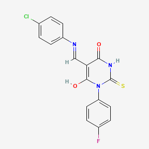 5-[(4-Chlorophenyl)iminomethyl]-1-(4-fluorophenyl)-6-hydroxy-2-sulfanylidenepyrimidin-4-one