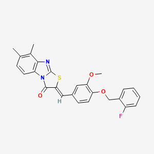 molecular formula C26H21FN2O3S B5095006 2-((Z)-1-{4-[(2-fluorobenzyl)oxy]-3-methoxyphenyl}methylidene)-7,8-dimethyl[1,3]thiazolo[3,2-a][1,3]benzimidazol-3-one 