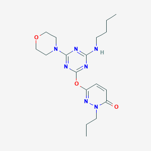 molecular formula C18H27N7O3 B5095016 6-{[4-(butylamino)-6-(4-morpholinyl)-1,3,5-triazin-2-yl]oxy}-2-propyl-3(2H)-pyridazinone 