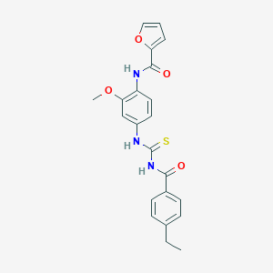 molecular formula C22H21N3O4S B509510 N-[4-({[(4-ethylbenzoyl)amino]carbothioyl}amino)-2-methoxyphenyl]-2-furamide 